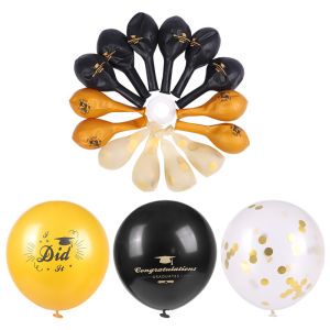 15Pcs/Set Congratulation Graduation Black Golden Latex Balloons with Confetti Graduation Party Decoration Supplies Grad Gifts
