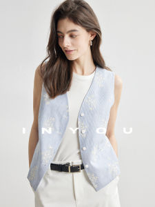 เสื้อกั๊กคอวีปักลายสไตล์ฝรั่งเศส แฟชั่นสำหรับผู้หญิง ทรงหลวม เสื้อกั๊กคอวีปักลายดอกไม้ สไตล์ย้อนยุค สวมใส่ได้หลากหลาย