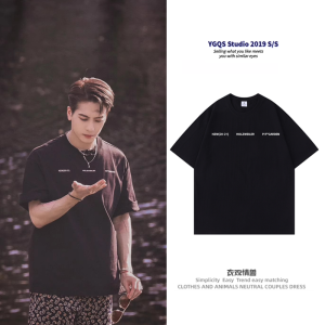 Jackson Wang Stars with American Letters Black Short-Sleeved T-shirt Men and Women Loose Fashion Brand Pure Cotton Jacksonwang