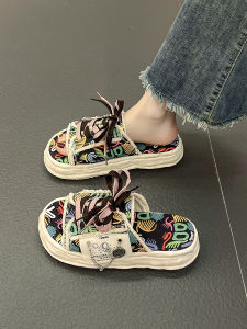 รองเท้าแตะผู้หญิงพื้นหนา รองเท้าแตะผ้าใบ รองเท้าแตะแบบสวมสบาย สไตล์เกาหลี รองเท้าแตะชายหาด รองเท้าแตะส้นหนา รองเท้าแตะส้นแบน