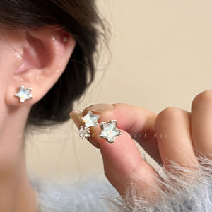Elegant Blue Star Zircon Silver Needle Womens Earrings Trendy Fashion Jewelry Ear Decorations High-End Sensation New 2025
