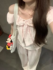 Áo Sơ Mi Nữ Tay Ngắn Ôm Vừa Vặn Mùa Hè Họa Tiết Sọc Màu Hồng Hở Vai Thắt Nút Cổ Áo Dài Thường Xuyên