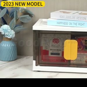 2023 Model Big Capacity Transparent Cabinet Twin Door Stackable Clothes Transparent Storage Box With Wheel Almari Plastik