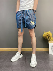 กางเกงขาสั้นชายผ้าฝ้ายบางสไตล์เกาหลีฤดูร้อน กางเกงขาสั้นชายวัยรุ่นทรงหลวมสบาย ๆ ทรงเข้ารูป กางเกงขาสั้นผ้าฝ้ายลายดอกไม้