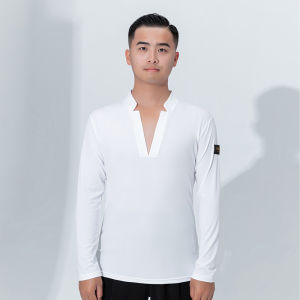 New Dore Latin Dance Shirt Long Sleeve V-Neck Slim Fit Black for Men Suitable for Standard Modern Dance Practice Uniform