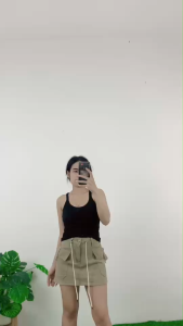 ชุดเซ็ตลำลองผู้หญิง เสื้อสายเดี่ยว+กระโปรงขาสั้น ผ้านุ่มระบายอากาศดี