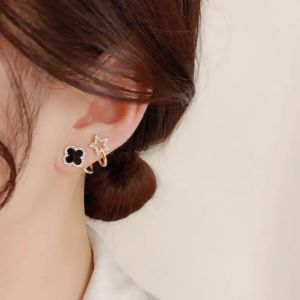 Sterling Silver Needle Fashion Minimalist Micro Inlaid Four Leaf Clover Ear Stud Female Easiest for Match Design Sense Earrings Gold Plated Graceful Earrings