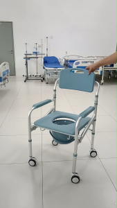 [Same Day Delivery] Foldable Aluminium Commode and Shower Chair with Wheel