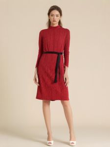 [Yi] Shopping Mall Counter Brand Discount Womens Clothing Spring Smooth Vertical Stretch Lace-up Waist Dress Dress 1e001