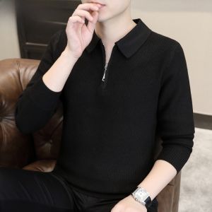 HENGYUANXIANG | Hengyuanxiang Mens Knitted Polo Neck Sweater Half Zip Long Sleeve Pure Color Autumn Winter New Style Fashion Urban Loose Fit