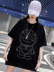 เสื้อยืดลายการ์ตูนทรงหลวมสำหรับผู้หญิงไซส์ใหญ่ ทรงเข้ารูป แขนสั้น คอกลม ทรงหลวม แฟชั่นฤดูร้อน