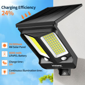 Intelamp Long Battery Life 4000mah Solar Lights Outdoor With Two Motion Sensors Security Flood Street Light For Yard Garage Path