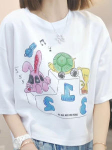 Shalldoer | Summer Chic Cartoon Print Short Sleeve T-Shirt Womens Fashionable Casual Loose Fit Top Korean Style Summer Outfit OOTD