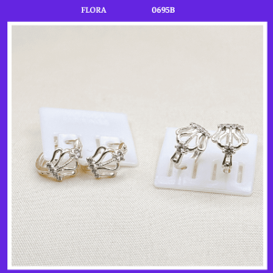 FLORA 0695B - Bông tai bạc ta hình vương miện đính đá hồng trắng dành cho bé gái