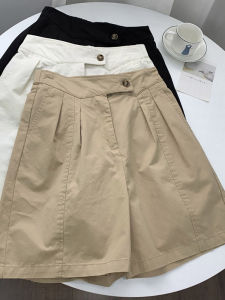PAIBOLI | Summer Thin High Waist A-Line Pants Khaki Color Commute Style Womens Fashion Trousers Wide Leg Short Workwear Shorts