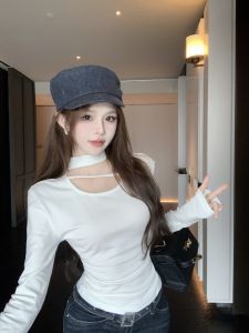 GUZILIAN | Thickened Long Sleeve Womens T-shirt Neck Hanging Base Shirt Inner Wear Korean Style Commute Fashion Pear Body Type Fit