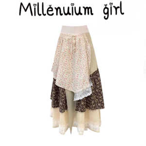 กระโปรงทรงเค้กเอวสูง กระโปรงยาวปานกลาง กระโปรงทรงเอ กระโปรงสั้นผ้าฝ้ายผสมสำหรับฤดูใบไม้ร่วง 2024 กระโปรงทรงเอสไตล์หวาน