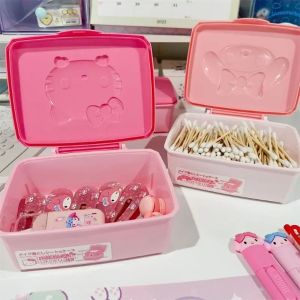 GOODOO 1Pcs ของขวัญสำหรับเด็กผู้หญิง กล่องเก็บการ์ตูน พลาสติกทำจากพลาสติก คอตตอนบัด กล่องเครื่องประดับอัญมณี  คาวาอิ ตัวจัดระเบียบโต๊ะ
