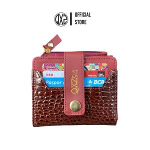 QXZ94 Dompet Wanita Croco Wallet Model Lipat Warna Hitam Glossy Slot Kartu Banyak Tempat Koin