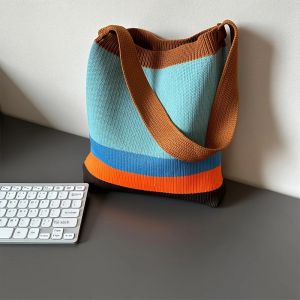 Túi Tote Dệt Kim Nhiều Màu Sắc Dung Tích Lớn Kiểu Hàn Quốc Sọc Kẻ Đeo Vai Thời Trang Dành Cho Nữ Có Lớp Lót Polyester