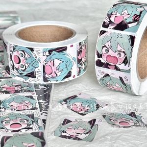 Bandai | 500PCS Japanese Classic Anime Hatsune Miku Roll Sticker Handbill Material Cute High Appearance Level Envelope Sealing Sticker