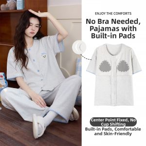 Padded Cotton Short Sleeve Sweet Cartoon Womens Pajama Set