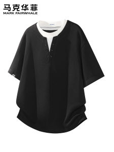 Mark Fairwhale | Layered Henley Neck T-Shirt Mens Loose Fit