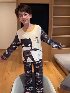 332Boys Pajamas Spring & Fall Thin Pure Cotton Long Sleeves Kids Boys round Neck Children Teens Babies Air Conditioning Room Homewear Suit