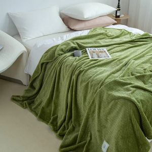 New Fleece Blanket for Beds Winter Green Color Thicker Plaids for Sofa Single/Queen/King Size Blanket for Double Beds