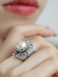 S925 Silver Pearl Ring for Women Retro Design Unique Style Finger Accessory Vintage Fashion Jewelry Index Finger Ring
