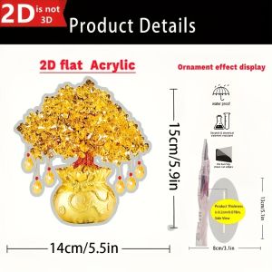 6in 2D Acrylic Fortune Tree Office Desk Decor Attracting Wealth Home Decor Figurine Prosperity Financial Success Money arrives