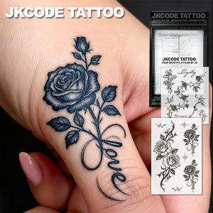 2-piece semi-permanent magic tattoo sticker set mini simple tattoo for women natural inspiration with fresh rose and English "Love" pattern non-reflective lasts 7-14 days suitable for wrist shoulder neck collarbone