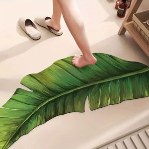 VIKAMA Green Leaf Bathroom Mat Water-Absorbent Quick-Drying Non-Slip Entrance Door Mat Washable Shower Home Decoration