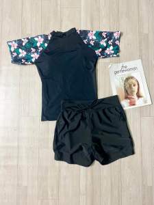 Đồ bơi nữ kín đáo Bikini SG tay ngắn phối quần đùi 2 lớp vải thun bơi co giãn thoải mái Thời trang mùa hè cho mẹ và bé