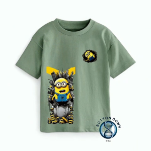 BUTTON DOWN / VIRAL Kaos anak distro kombinasi motif MINIONS/ pendek LAKI" dan PEREMPUAN/COTTON COMBED PREMIUM