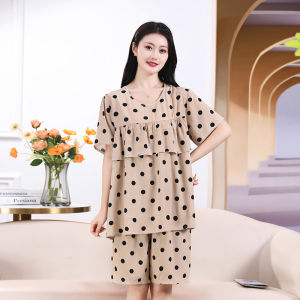 Poplin Pajamas Womens Summer Thin Nipple Coverage Short Sleeve Shorts Artificial Cotton Suit plus Size Cotton Silk Home Clothing