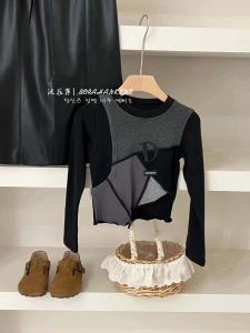 Polahang Childrens Long Sleeve T-Shirt Short Style 2025 Spring Autumn Season Base Layer Slim Fit Girls Top Kids Clothes