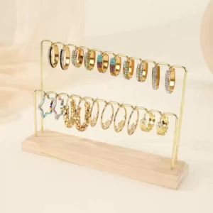 Giá Đỡ Trưng Bày Bông Tai Bằng Gỗ Với Thanh Treo Kim Loại Mạ Phụ Kiện Sắt Giá Đỡ Trưng Bày Trang Sức Cho Vòng Tay Dây Chuyền Bông Tai