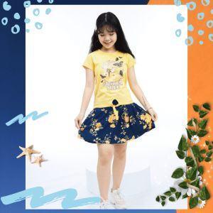 [VNXK]Đồ Bộ Bé Gái Set Áo và Chân Váy Có Quần Size 20kg-40kg Chất Cotton Co Giãn 4 Chiều Mềm Mại Mát Hút Mồ Hôi-1537