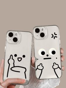 Simple Personality Line Cartoon Emotion Phone Case for 14P Transparent Personality 11/12Promax Advanced XS/XR Anti-Fall 7P