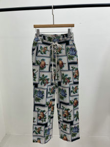 Bailey Rose Tropical Green Plant Embroidery Holiday Atmosphere Straight Leg Pants High Waist Polyester Fiber Casual Trousers