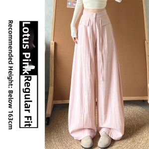 YIFANSHI | Blue Linen Drawstring High Waist Loose Fit Culottes