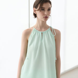 AMII | Refreshing Vacation Style Strap Band and Bead Embellished Tencel Jacquard Tank Top