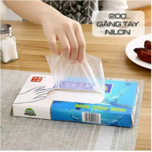 Găng tay chế biến thực phẩm dạng nilong hộp 200 cái bao tay thực phẩm dùng nấu ăn sử dụng 1 lần