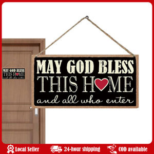 Vintage Wooden Wall Hanging Signs with Ropes Hanging Rustic Farmhouse Home Decor Wall Sign For Home Office Birthday Present DecDecorative Hangings Signs Lightweight Portable Sturdy Door Signs Hangings Signs Wooden Signs Craft Says May God Bless This Home
