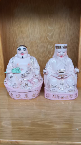 Tượng Thần Tài Thổ Địa Bằng Đá Nhập Khẩu Cao Cấp Màu Hồng Cao 2223cm