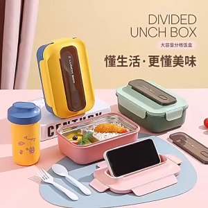 304 Stainless Steel 2 Compartment Keep Warm Lunch Box 800ml with Cutlery Set Bento Box for School & Work