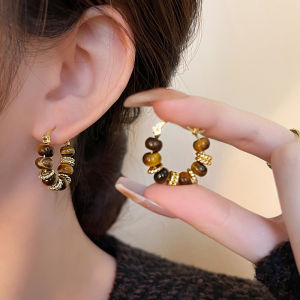 New Retro Elegant Circle Brown Round Hoop Earrings for Women Fashion Geometry Earrings Gifts