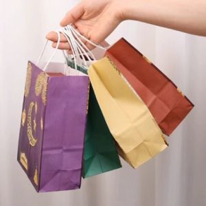 TRENY Ramadan Kraft Paper Bag Muslim Eid Mubarak Bags Gift Packaging Shopping Clothing Merch Food Bag