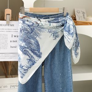 Spring Autumn 2025 New Style 90cm Large Print Cashew Flower Silk Simulation Thin Outerwear Shawl Scarf Decorative Belt